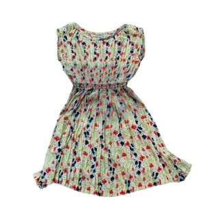 Yoana Baraschi Meadowlight Anthropologie Gray & Cream Pleated Floral Dress SZ 8